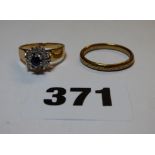 LADIES 9CT GOLD DIAMOND CHIP DRESS RING AND  9CT GOLD ENGRAVED BAND SIZE N & P RESPECTIVELY 4.