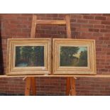 ADA? TAYLOR OIL ON BOARD FIGURES ON PATHWAYS IN RURAL LANDSCAPES SIGNED AND FRAMED (A PAIR) 36CM X