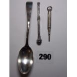 HM SHEFFIELD SILVER TEASPOON, SMALL UNMARKED WHITE METAL PROPELLING PENCIL BY V.