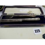 CASED HM SHEFFIELD SILVER TRAVELLING KNIFE AND FORK ,