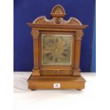 LATE 19TH CENTURY WALNUT BRASS FACE MANTEL CLOCK ANTHEMIUM PEDIMENT & FLUTED COLUMNS