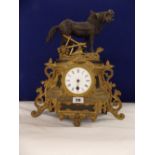 19TH C FRENCH GILT METAL CLOCK SURMOUNTED BY A HORSE CRESTING