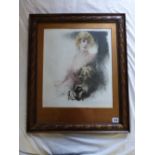 ORIGINAL ETCHING OF A LADY AND HER DOG INDISTINCTLY SIGNED IN PENCIL LOWER RIGHT HAND CORNER F/G