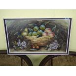 OIL ON BOARD STILLIFE OF BASKET OF FRUIT SGD INDISTINCT 52CM X 30 CM