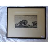 IAN STRANG RA ENGRAVING OF A COUNTRY LANDSCAPE F/G 30CM X 18CM APPROX