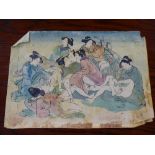 19TH CENTURY JAPANESE WOOD BLOCK PAINTING OF AN EROTIC SCENE