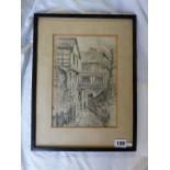 FLORENCE WESTON PEN & INK ON PAPER 'TRINITY LANE COVENTRY' F/G 18CM X 26CM APPROX