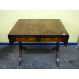 REGENCY STYLE SOFA TABLE ON TRESTLE END SUPPORTS