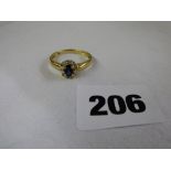 9CT GOLD SAPPHIRE & CZ CLUSTER RING SIZE O