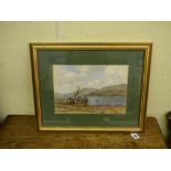 G HOUSTON RSA R1 RSW (1869-1947) WATERCOLOUR ON PAPER OF A ROCKY BEACH AND HARBOUR SCENE AYRESHIRE