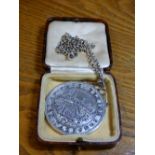 CASED SOLID SILVER BASILEA MEDALLION ON SILVER BELCHER CHAIN