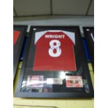 FOOTBALL MEMORABILIA IAN WRIGHT ARSENAL AUTOGRAPHED FOOTBALL SHIRT PRESSED IN FRAME WITH