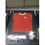 FOOTBALL MEMORABILIA DENIS LAW RETRO MANCHESTER UNITED AUTOGRAPHED FOOTBALL SHIRT WITH CERTIFICATE