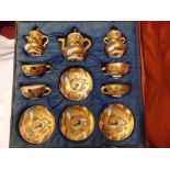 EARLY 20TH CENTURY WOODEN PRESENTATION CASED SET OF JAPANESE SATSUMA EARTHENWARE TEA SET FOR FOUR