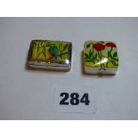 TWO ENAMEL AND SILVER 925 PILL BOXES KINGFISHER AND POPPY