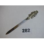 HM BIRMINGHAM SILVER ENGRAVED LEAF HEAD LETTER KNIFE