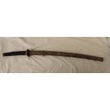 JAPANESE 20TH CENTURY KATANA WITH A RIBBON TIED HANDLE AND ENGRAVED DETAIL