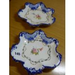 PAIR OF ROYAL CROWN DERBY ROCOCCO 'SILVER SHAPE' BLUE GILDED DISHES 20CM IN DIAMETER APPROX