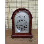 EDWARDIAN MAHOGANY ARCHED CASE MANTEL CLOCK WITH GERMAN MOVEMENT WITH TWO SUBSIDARY DIALS SERIAL