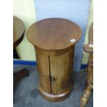 VICTORIAN MAHOGANY VENEERED CYLINDRICAL BEDSIDE CUPBOARD