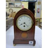 LATE 19TH CENTURY MAHOGANY INLAID LANCET MANTEL CLOCK WITH ENAMEL DIAL ,FRENCH MOVEMENT BY J.