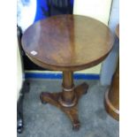 VICTORIAN MAHOGANY  CIRCULAR TABLE ON TAPERED COLOUMN ON TRIFORM BASE