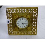 19TH CENTURY GILT METAL FRENCH EASIL BACKED TIMEPIECE WITH SHELL AND FRET FOLIATE DECORATION