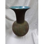 RAKU FLARED BALUSTER VASE WITH RIBBED NECK 33CM HIGH APPROX BY SIMON RICH