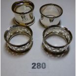 HM SILVER FILIGREE NAPKIN RINGS AND TWO OTHER SILVER NAPKIN RINGS