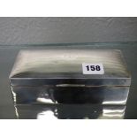 HM BIRMINGHAM SILVER RECTANGULAR TABLE CIGARETTE BOX WITH DOMED HINGED LID AND ENGINE TURNED