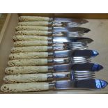 SET OF EARLY 20TH CENTURY MAPPIN AND WEBB PRINCES PLATED FISH CUTLERY WITH TURNED IVORY HANDLES FOR