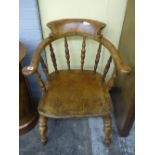 EDWARDIAN ELM SEATED SPINDLE BACK TUB ELBOW CHAIR