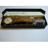 GENTLEMANS 9CT GOLD AVIA 17 JEWEL WRISTWATCH WITH SUBSIDARY DIAL ON WORN LEATHER STRAP IN WORKING