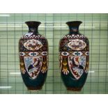 PAIR OF LATE 19TH CENTURY CLOISONNE BALUSTER VASES A/F 31CM H