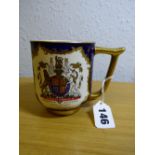 ROYAL STAFFORDSHIRE BY CLARICE CLIFF ROYAL BLUE AND GILDED QUEEN ELIZABETH II SOUVENIR MUG 9.