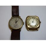 GENTLEMANS VINTAGE 9CT GOLD CASED WATCH WITH WALTHAM MOVEMENT AND A ROTARY WRIST WATCH ON LEATHER