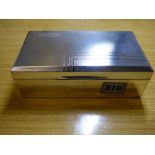 HM BIRMINGHAM SILVER RECTANGULAR TABLE CIGARETTE BOX WITH ENGINE TURNED DECORATION AND AND ENGRAVED