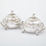 PAIR OF OLD SHEFFIELD PLATE COVERED ENTRÉE DISHES WITH WARMING STANDS, ROBERTS, SMITH & CO.,