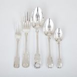 GEORGE IV SILVER FIDDLE, THREAD AND SHELL PATTERN FLATWARE SERVICE, WILLIAM CHAWNER, LONDON, 1820