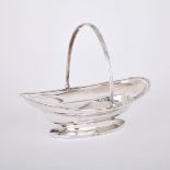 GEORGE III SILVER CAKE BASKET, JOHN TOULIET, LONDON, 1796 of plain oval form with reeded swing