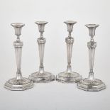 SET OF FOUR GEORGE III SILVER TABLE CANDLESTICKS, JOHN PARSONS & CO., SHEFFIELD, 1783 of octagonal