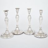 SET OF FOUR GEORGE III SILVER TABLE CANDLESTICKS, SHEFFIELD, 1795/98 with bands of flutes and reeded