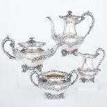 EARLY VICTORIAN SILVER THREE-PIECE TEA SERVICE, MESSRS. BARNARD, LONDON, 1836/37 AND MATCHING COFFEE