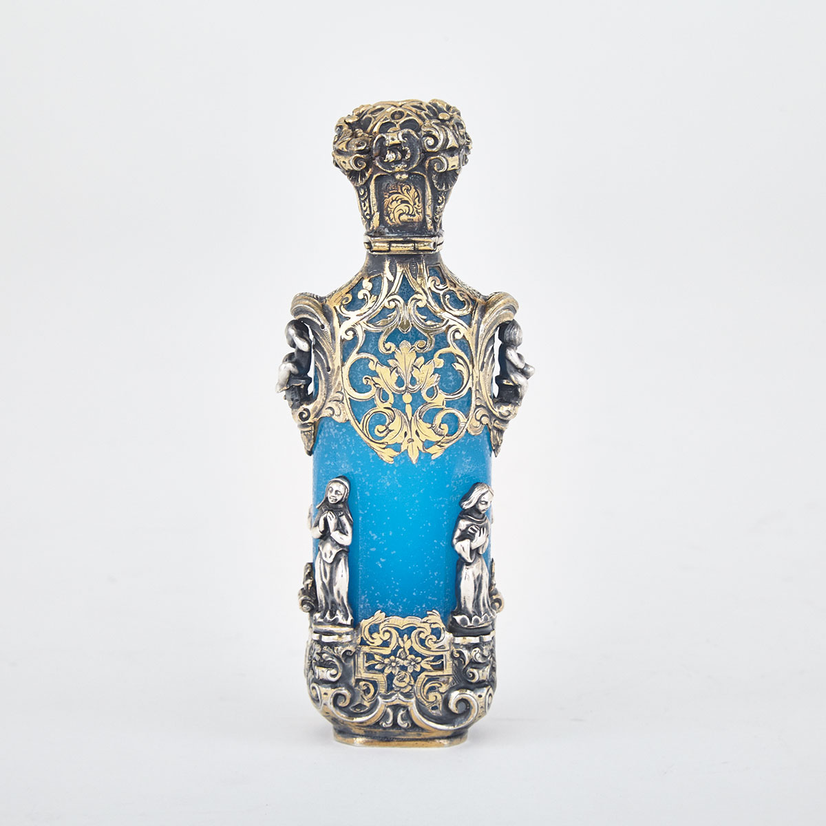 FRENCH SILVER-GILT MOUNTED OPAQUE BLUE GLASS PERFUME BOTTLE, MID-19TH CENTURY moulded, pierced and - Image 2 of 2