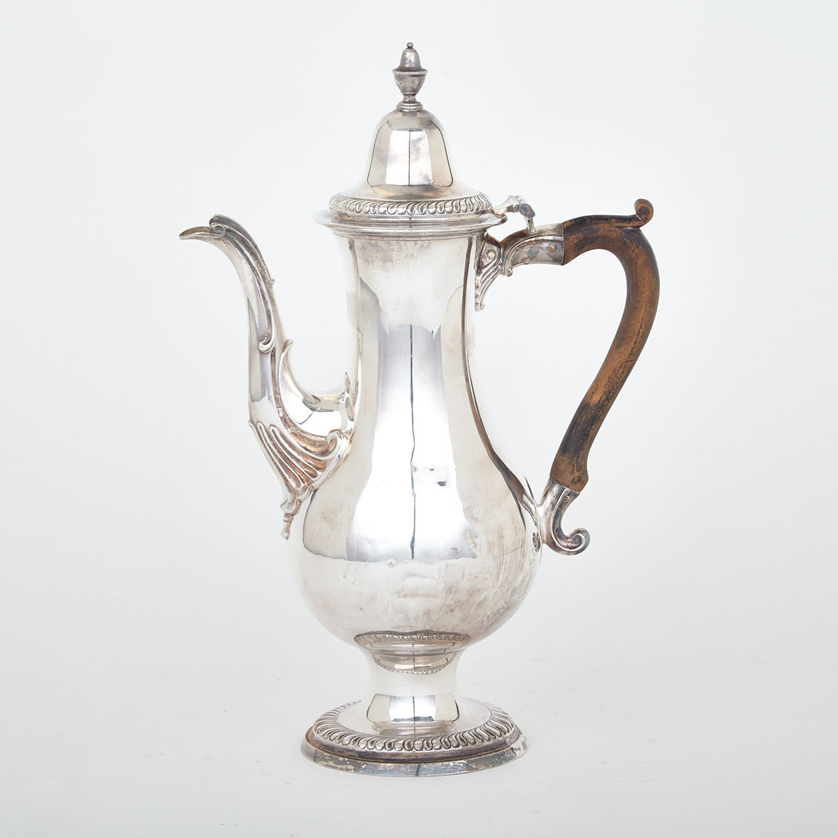 GEORGE III SILVER COFFEE POT, NEWCASTLE, 1784 of plain baluster form with domed cover and urn
