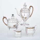 GEORGE III SILVER TEA AND COFFEE SERVICE, ROBERT & DAVID HENNELL, LONDON, 1798 of oval shape with