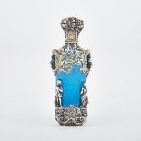 FRENCH SILVER-GILT MOUNTED OPAQUE BLUE GLASS PERFUME BOTTLE, MID-19TH CENTURY moulded, pierced and