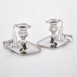 PAIR OF GEORGE III SILVER CHAMBERSTICKS, JOHN WATSON, SHEFFIELD, 1811 with extinguishers, of plain