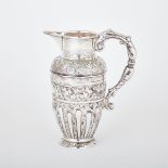 VICTORIAN SILVER JUG, GOLDSMITHS & SILVERSMITHS CO., LONDON, 1892 repoussé and engraved with bands