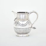 GEORGE III SILVER BEER JUG, JOHN LANGLANDS I & JOHN ROBERTSON I, NEWCASTLE, 1779 with half-fluted